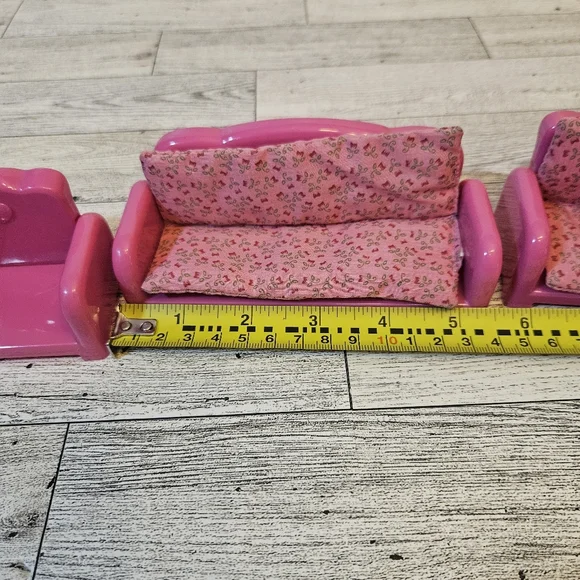 Li'L Woodzeez Pink Dollhouse Couch Chairs Reclining Living Room Set - Picture 4 of 6